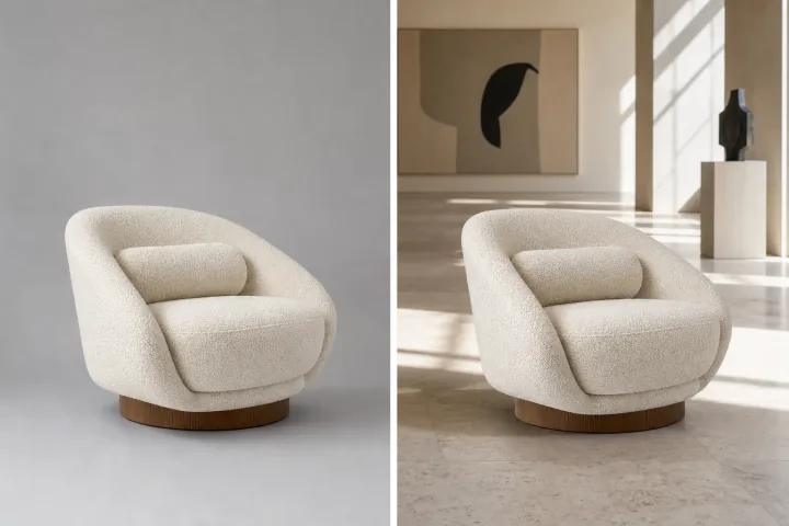 Armchair before and after a background change